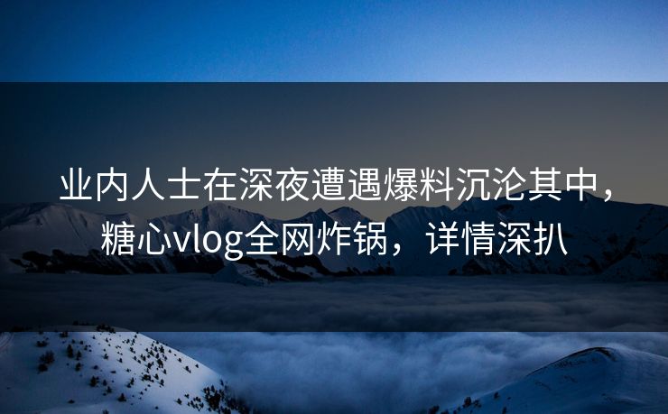 业内人士在深夜遭遇爆料沉沦其中，糖心vlog全网炸锅，详情深扒